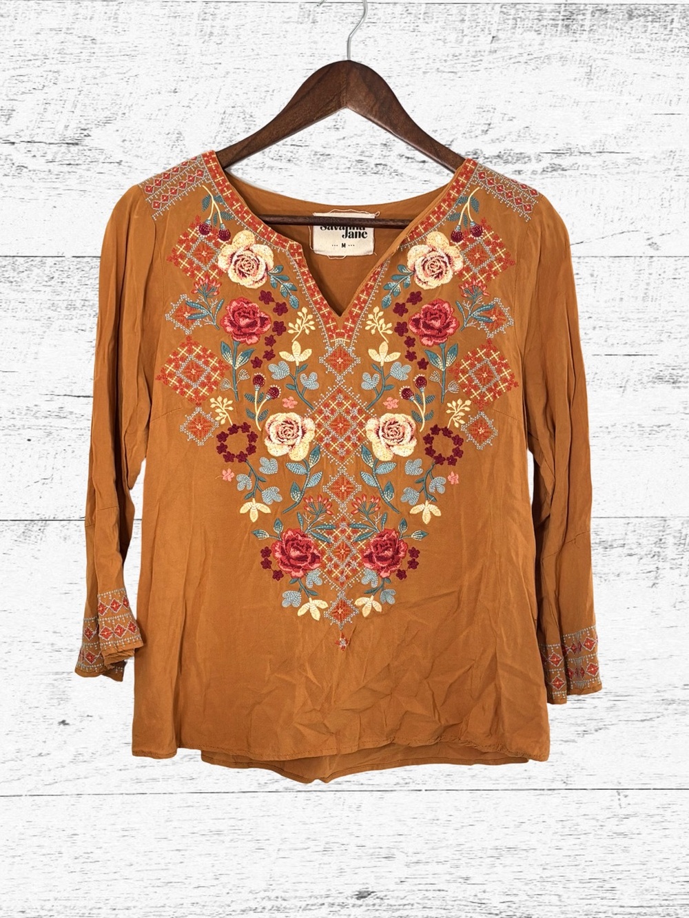 Savanna Jane Rust Floral Embroidered V-Neck Tunic
